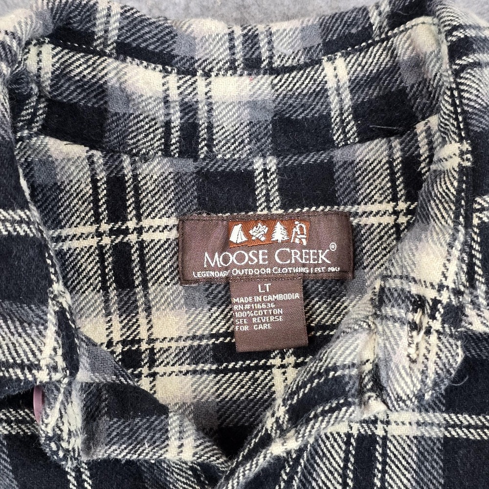 Moose Creek Shirt Mens LT Black Plaid Flannel Button Up Long Sleeve Tall Casual - Picture 3 of 11